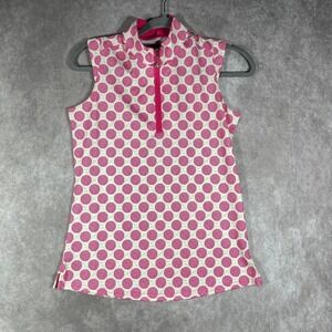SanSoleil Golf Top Womens Small‎ Pink Polka Dots Quarter Zip Pullover Sleeveless